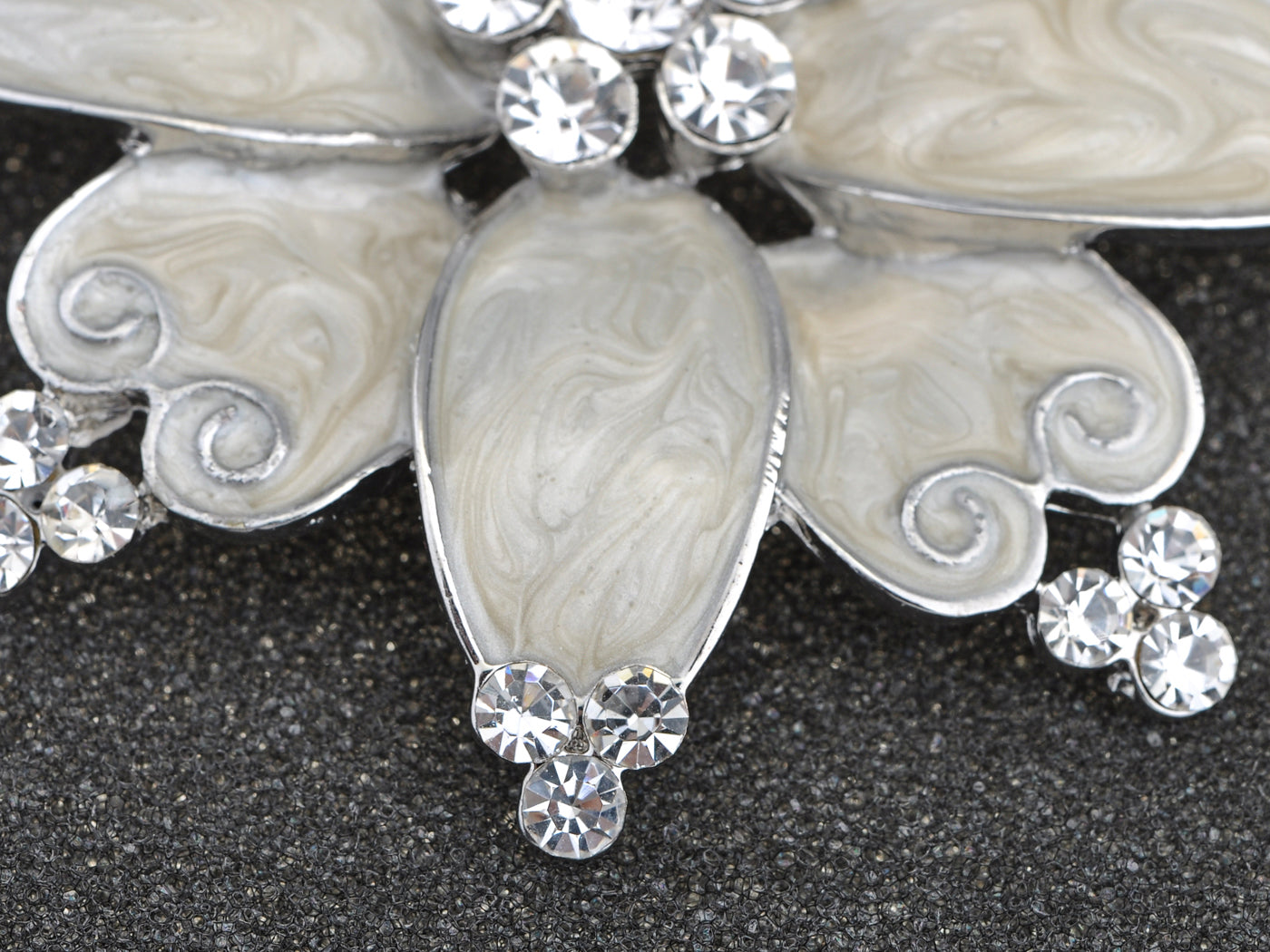 Hand Painted Pearlescent White Enamel Czech Flower Brooch Pin