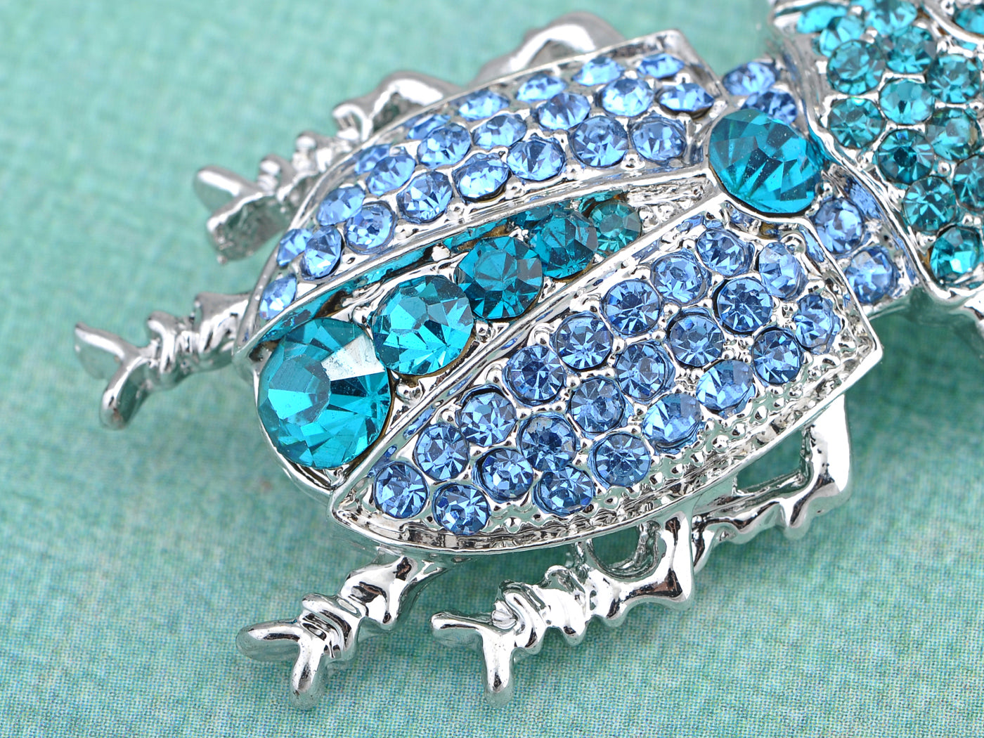 Silver Sapphire Blue Colored Beetle Bug Insect Brooch Pin
