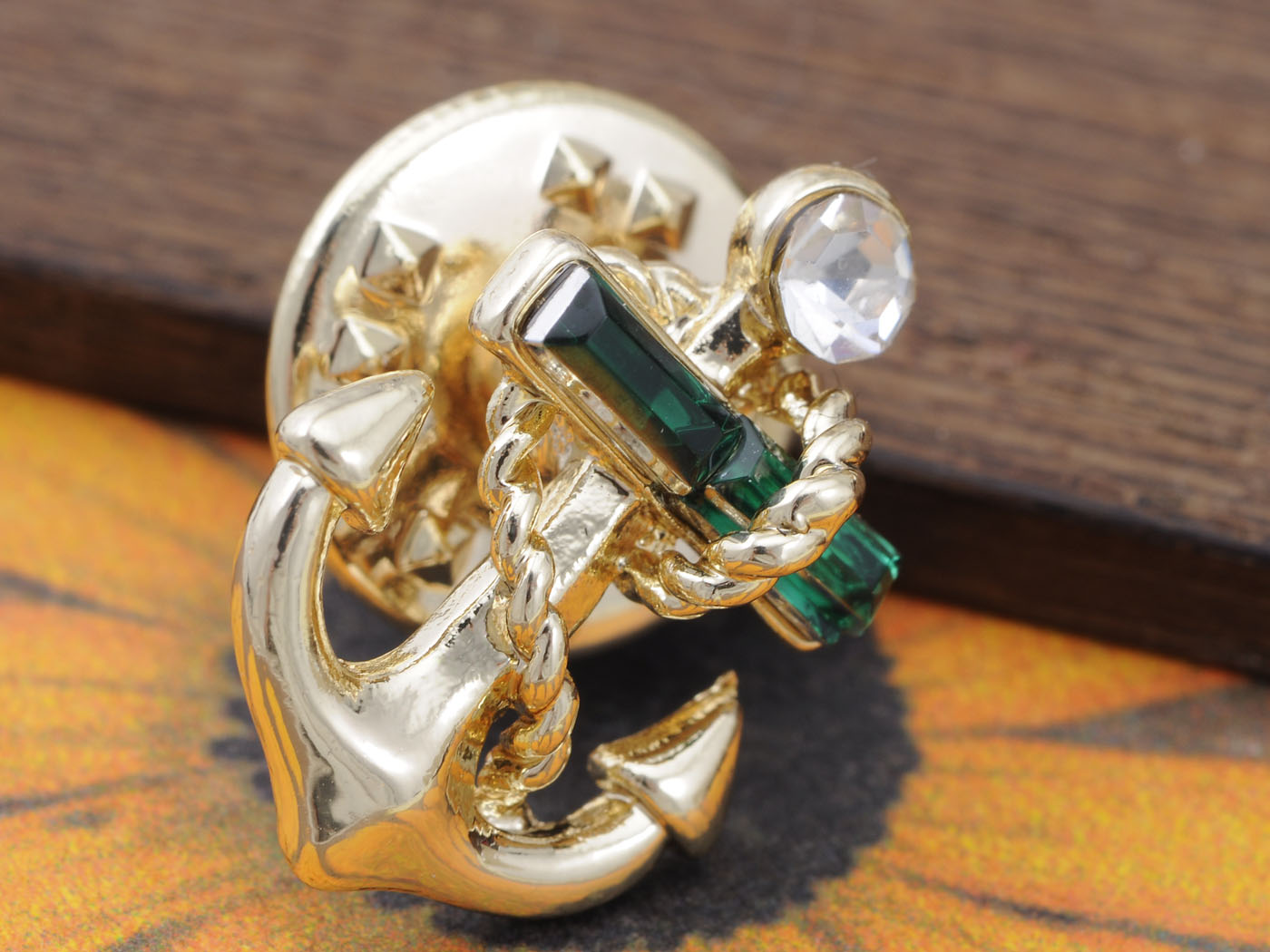 White Accented Anchor Pin Brooch