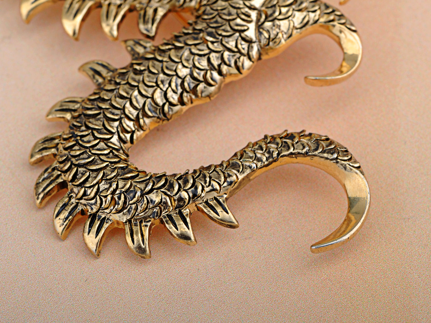 Gold Pearl Ancient Zodiac Dragon Monster Brooch Pin