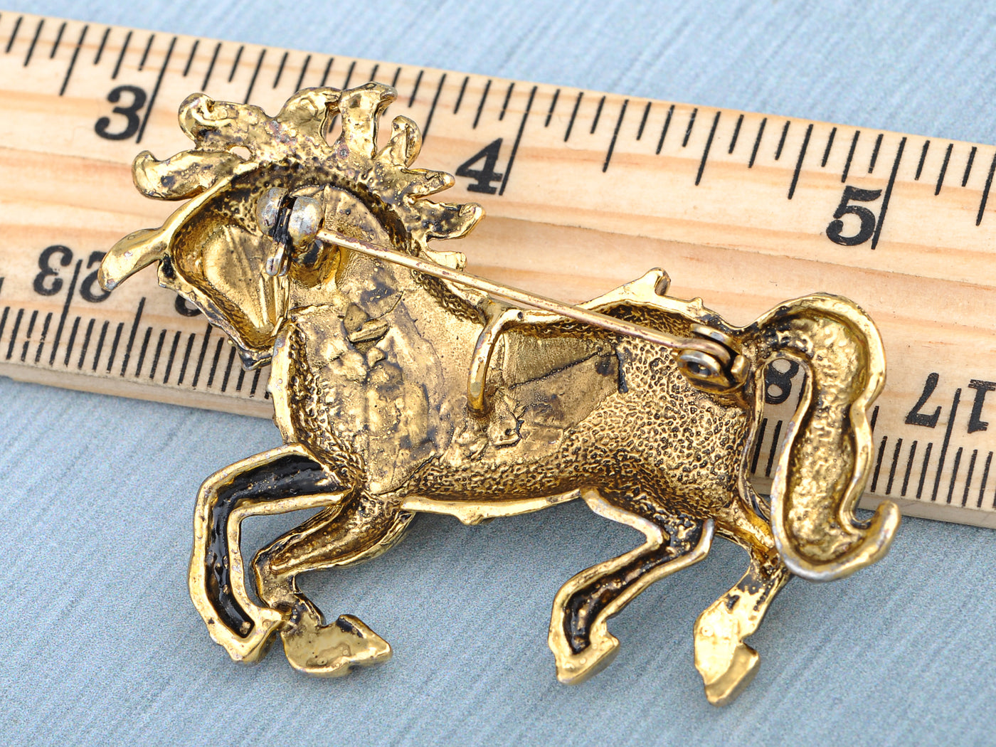 Brass Finish Energetically Galloping Horse Jewelry Pin Brooch