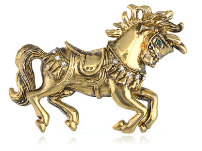 Brass Finish Energetically Galloping Horse Jewelry Pin Brooch