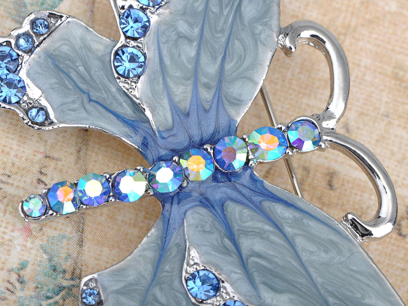 Shine Sapphire Blue Enamel Butterfly Bug Brooch Pin