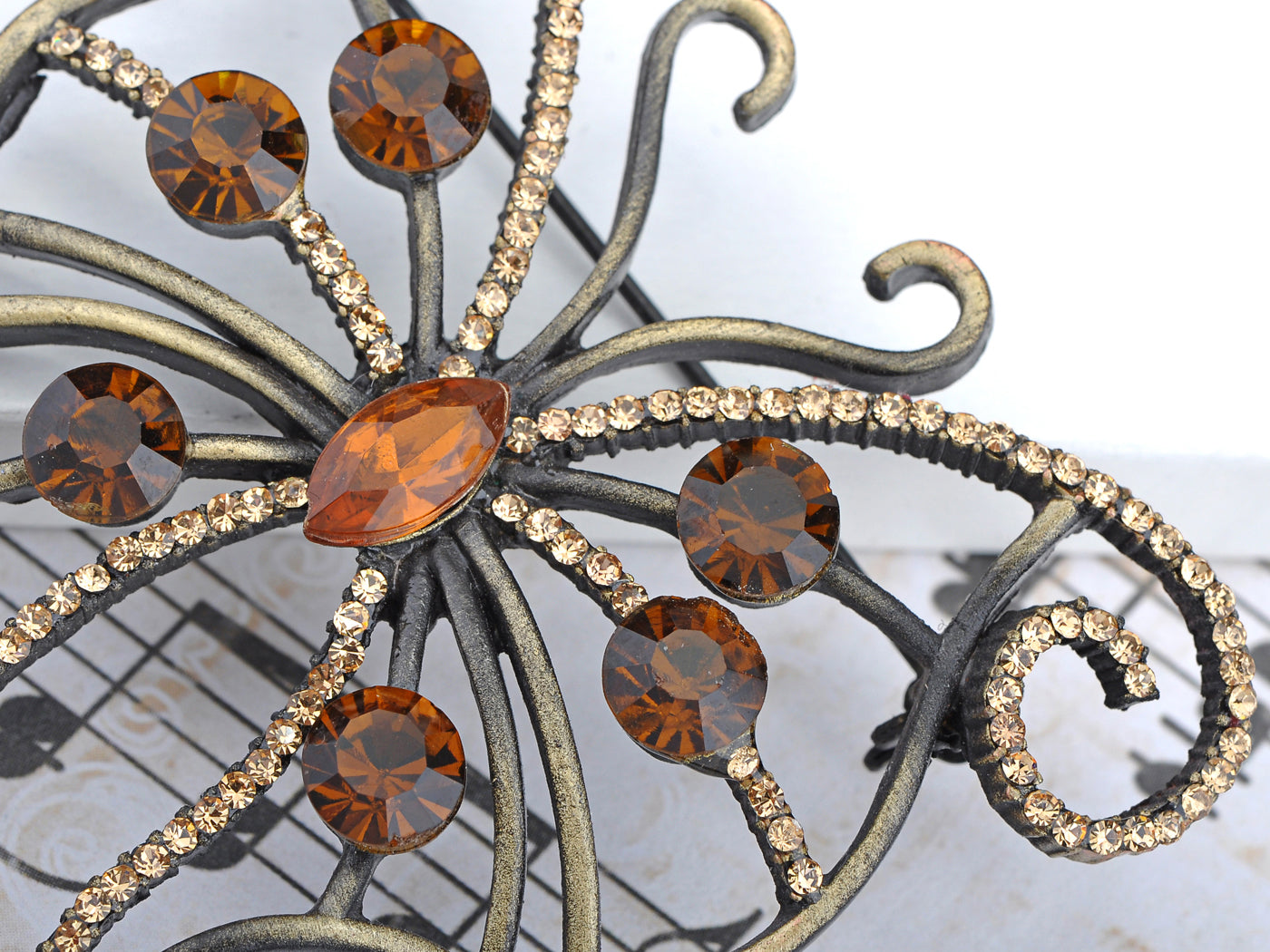 Brass Smoke Topaz Contempory Butterfly Outline Pin Brooch