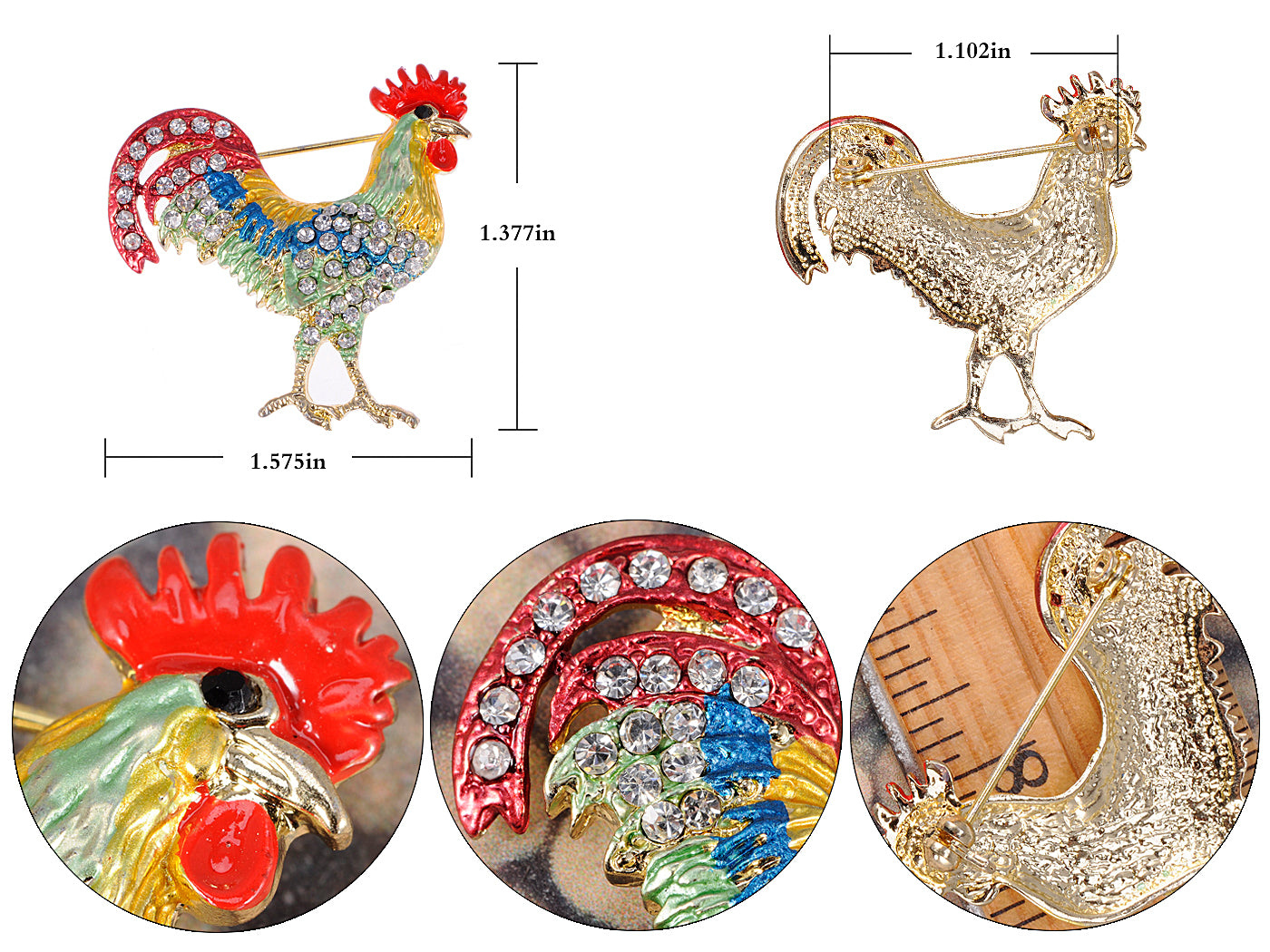 Colorful Fighting Rooster Chicken Hen Jewelry Pin Brooch