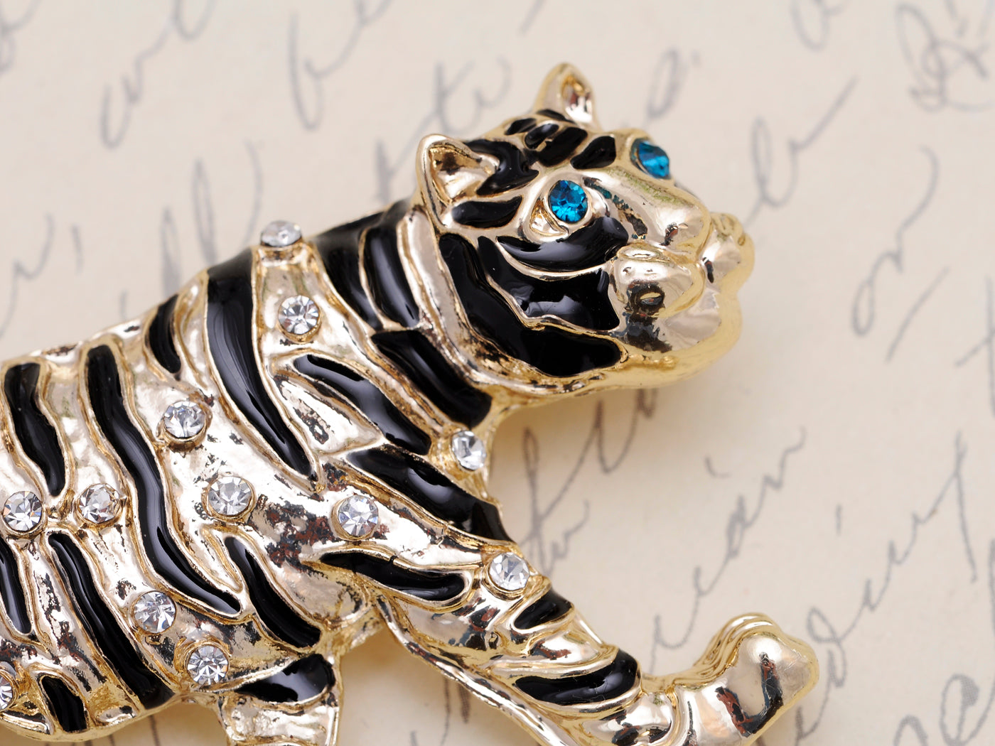 Gold Stripe Tiger Cat Brooch Pin