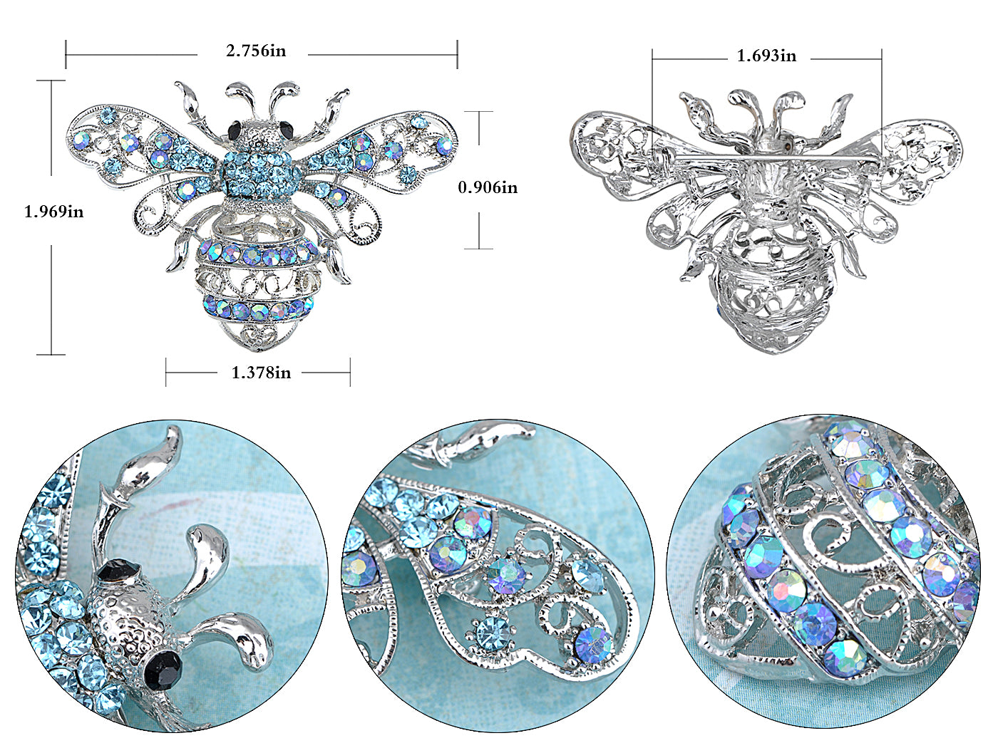 Aqua Light Blue Queen Bee Pin Brooch Insect Bug