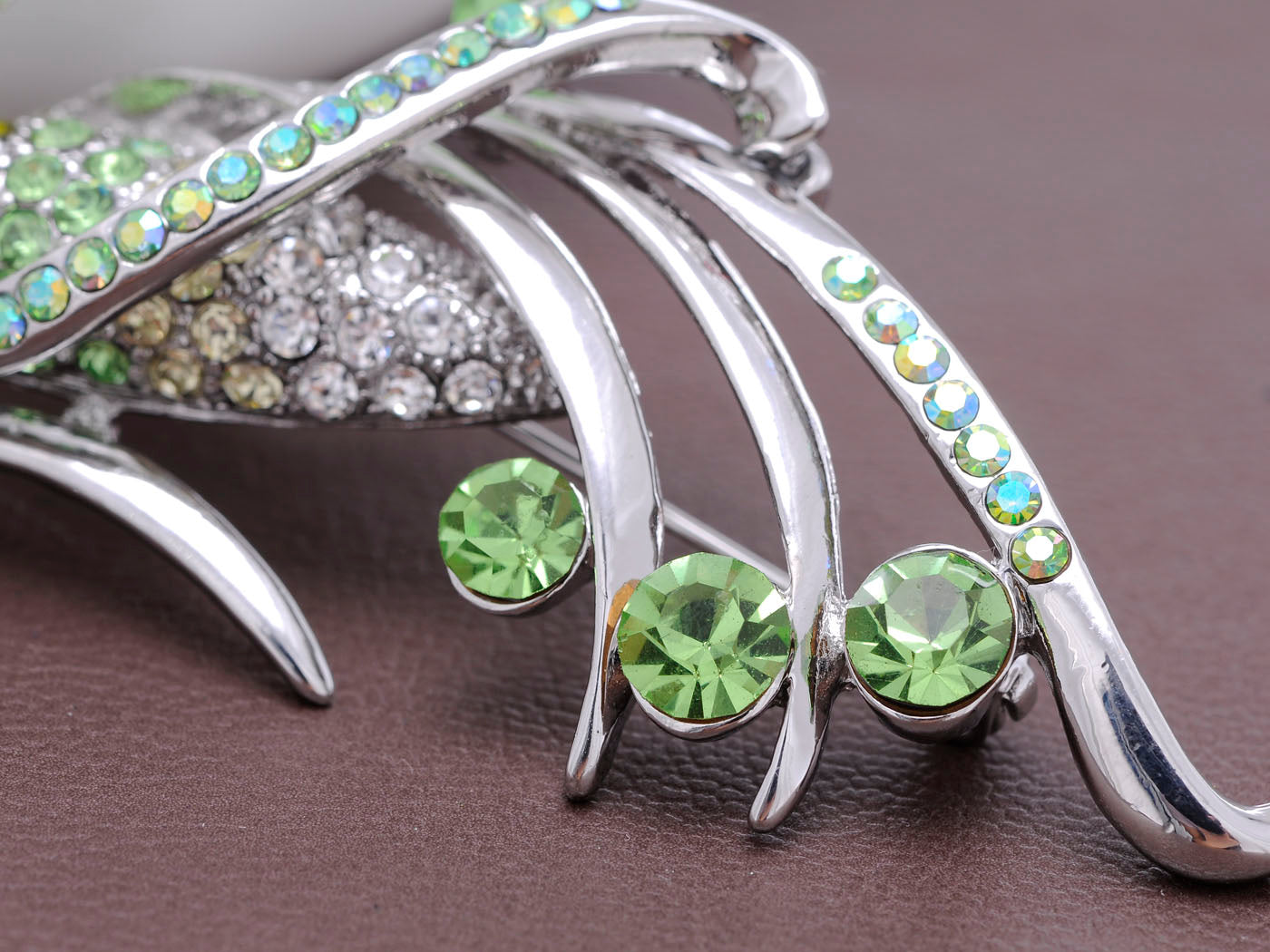 Peridot Green Phoenix Bird Silver Pin Brooch - ALILANG.COM