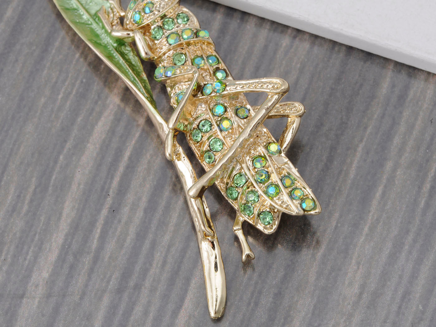 Peridot Green Insect Grasshopper Locust Leaf Big Pin Brooch