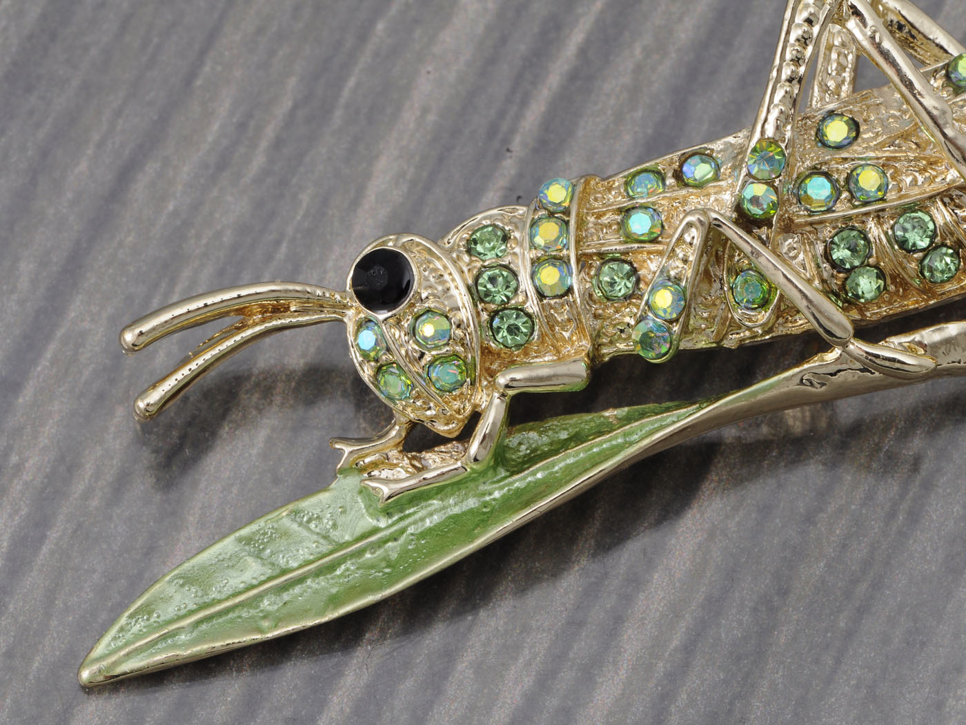 Peridot Green Insect Grasshopper Locust Leaf Big Pin Brooch