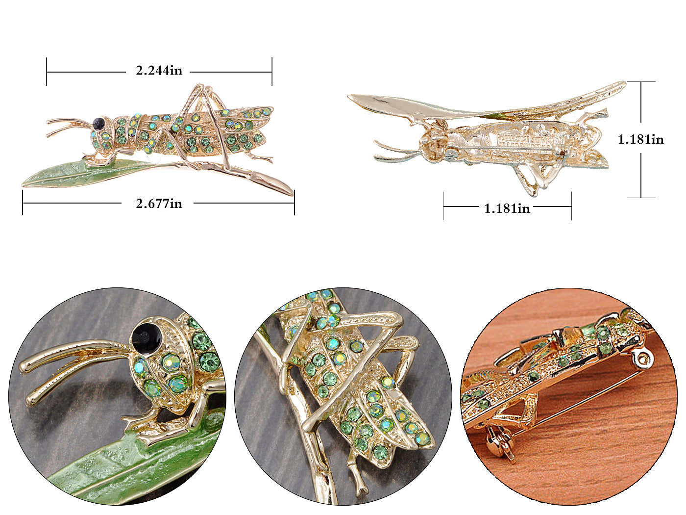 Peridot Green Insect Grasshopper Locust Leaf Big Pin Brooch