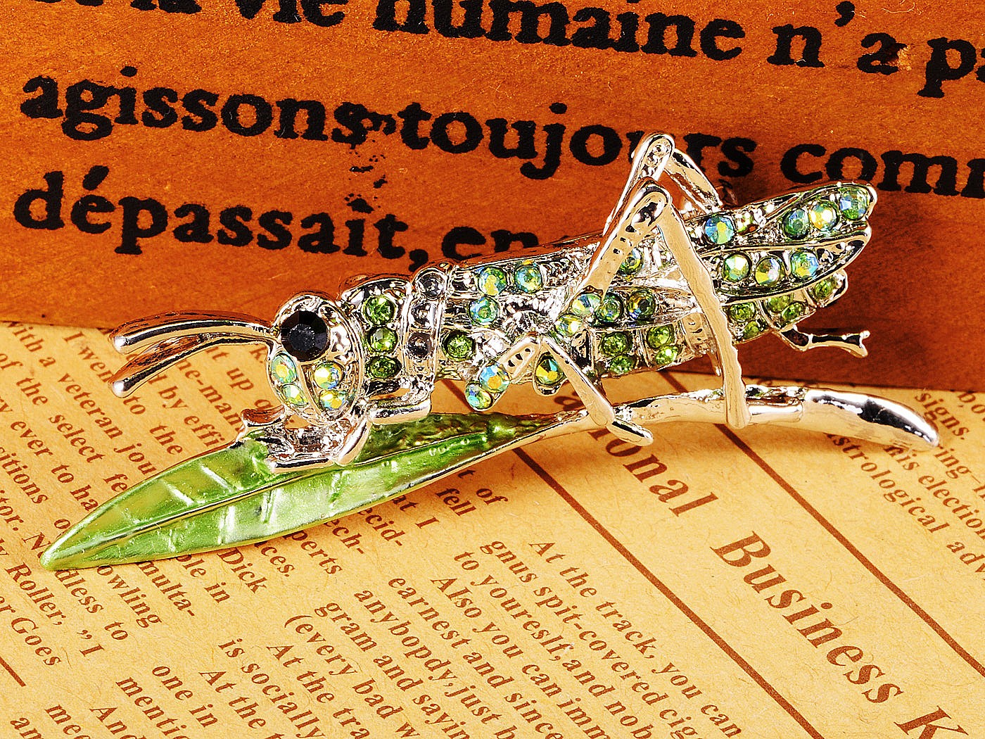 Peridot Green Insect Grasshopper Locust Leaf Big Pin Brooch