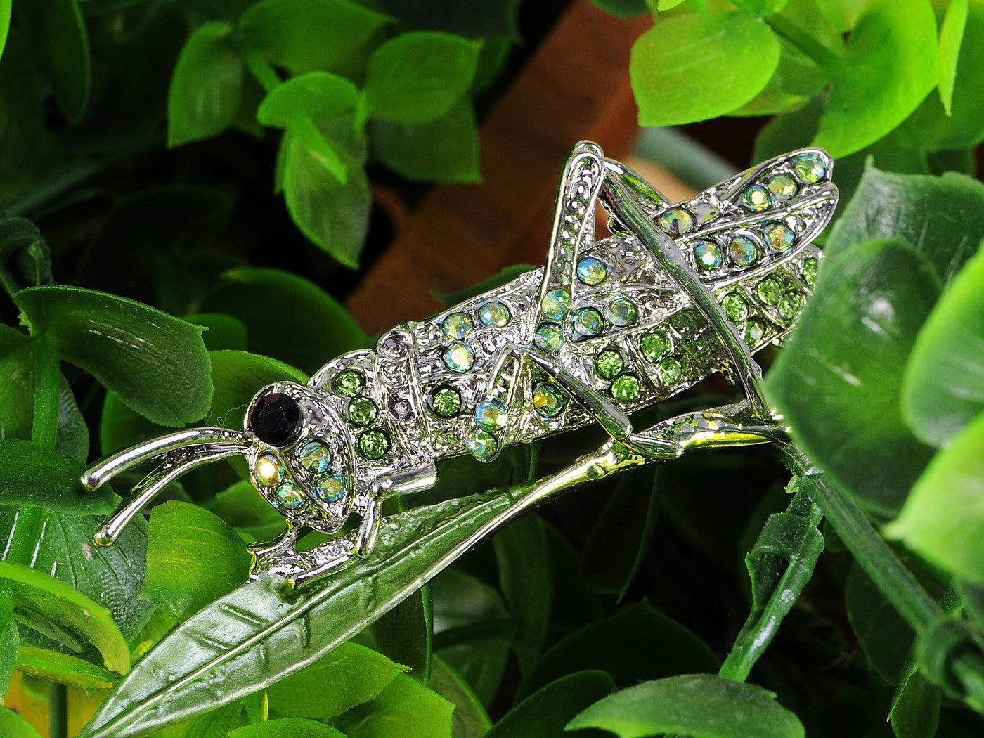 Peridot Green Insect Grasshopper Locust Leaf Big Pin Brooch