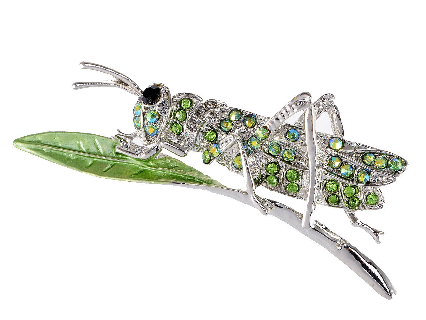 Peridot Green Insect Grasshopper Locust Leaf Big Pin Brooch