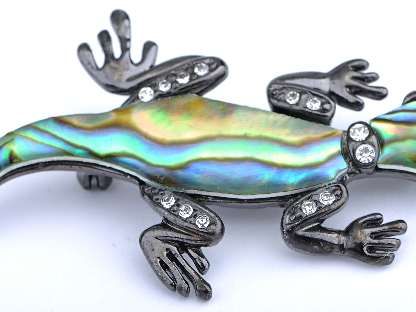Gun Colored Abalone Lizard Brooch Pin