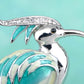 Blue Enamel Painted Standing Crane Bird Brooch Pin