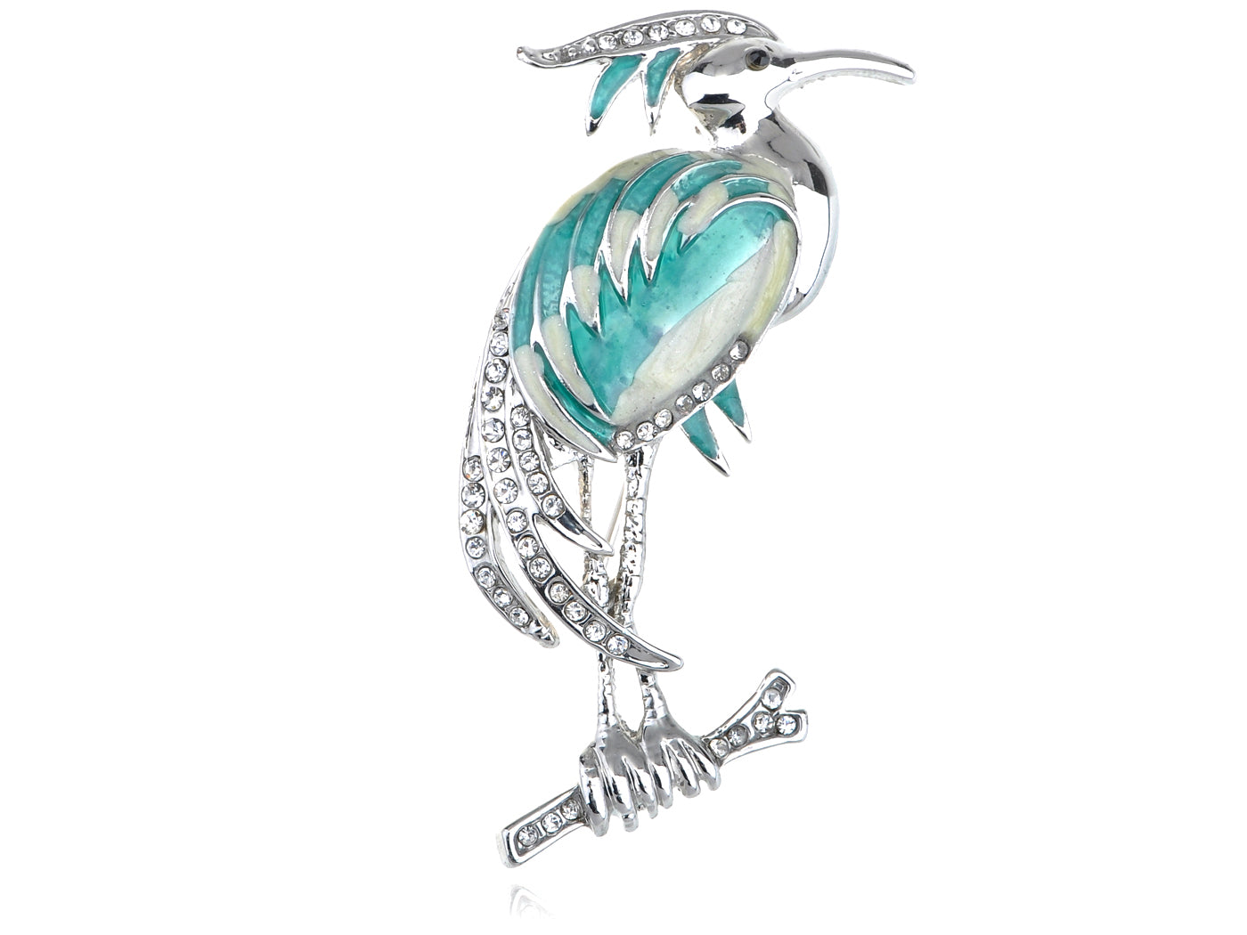 Blue Enamel Painted Standing Crane Bird Brooch Pin