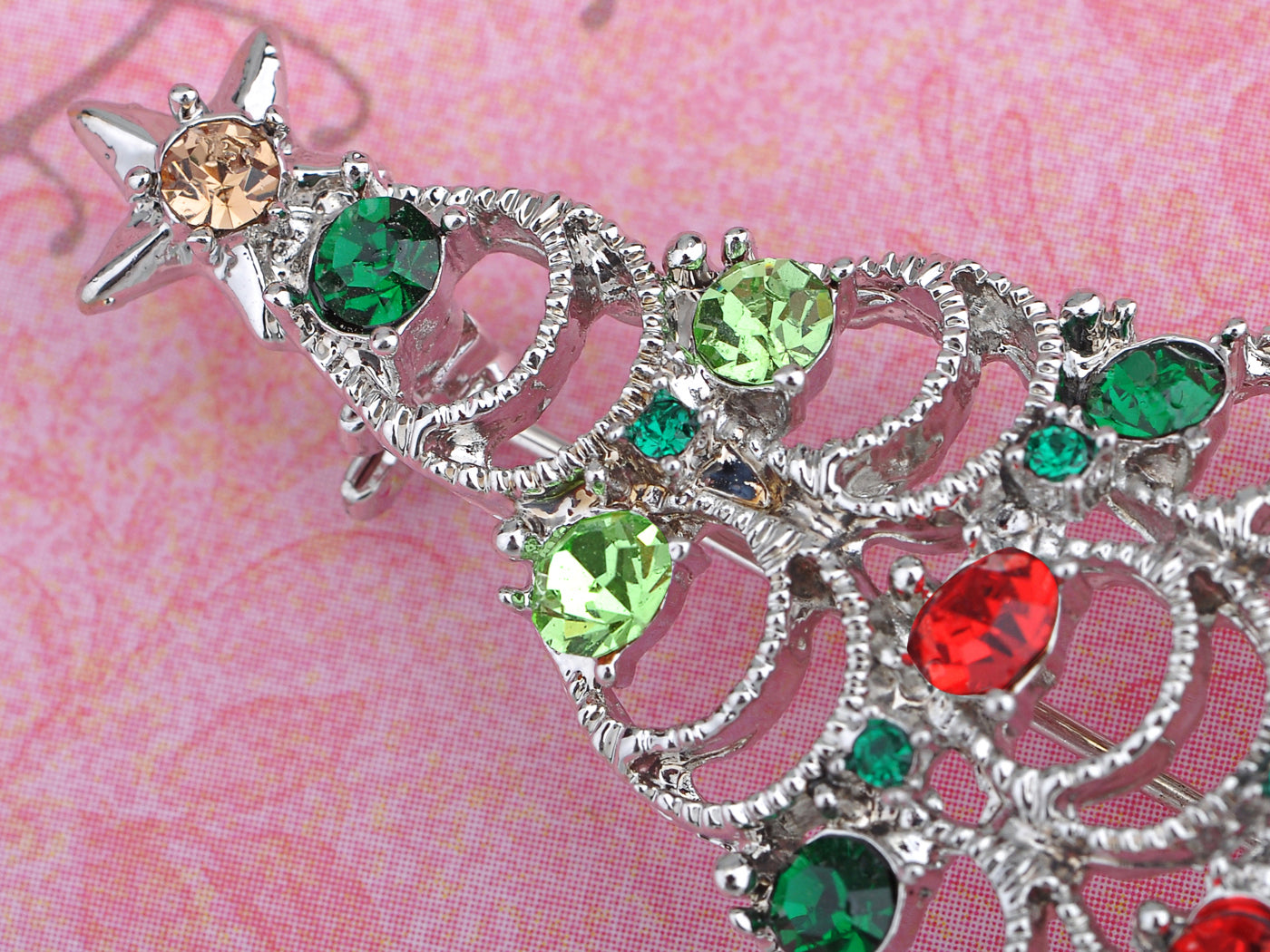 Multi Colored Holiday Christmas Tree Jewel Pin Brooch