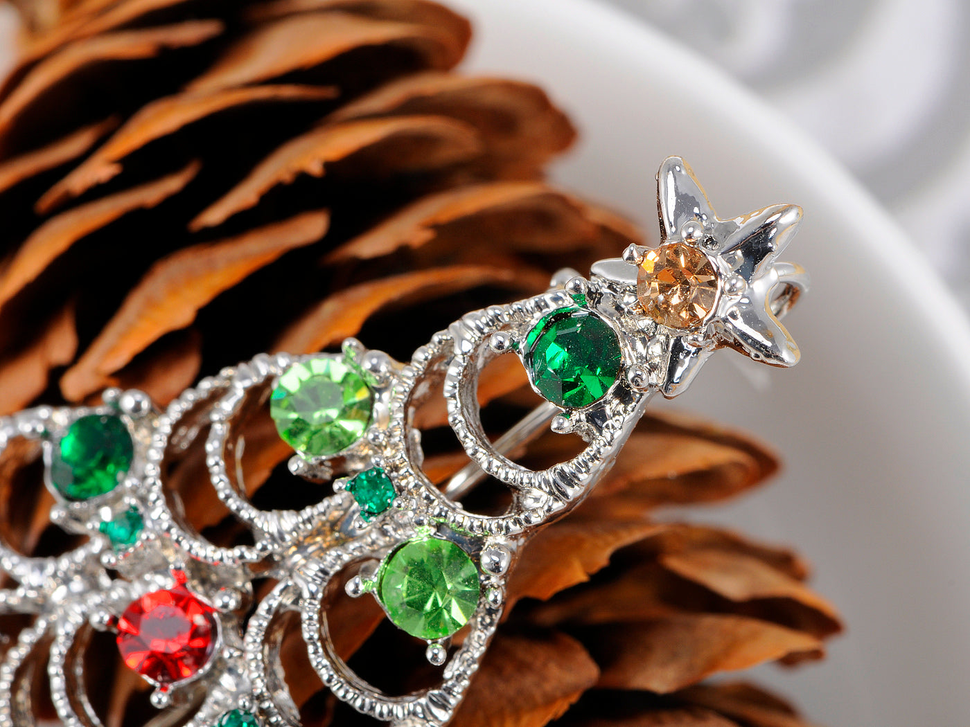 Multi Colored Holiday Christmas Tree Jewel Pin Brooch