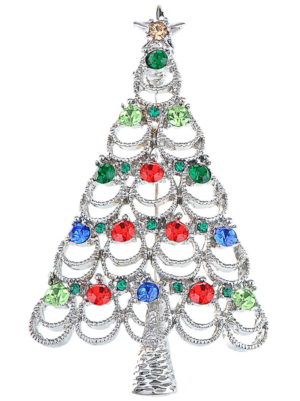 Multi Colored Holiday Christmas Tree Jewel Pin Brooch