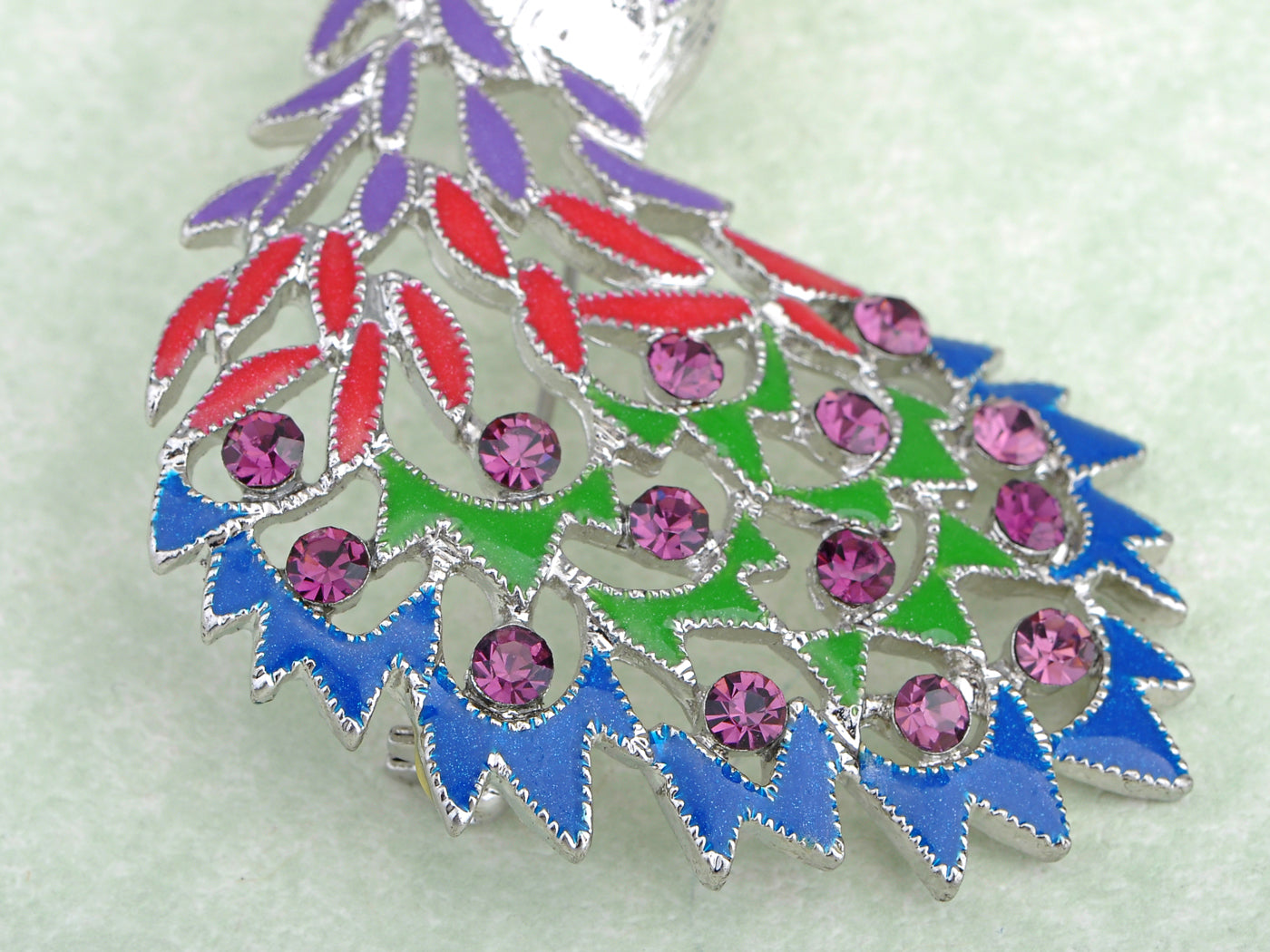 Amethyst Colorful Peacock Bird Feather Brooch Pin