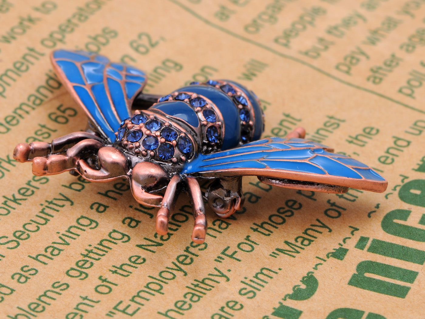 Rose Copper Sapphire Blue Colored Beetle Bee Brooch Pin