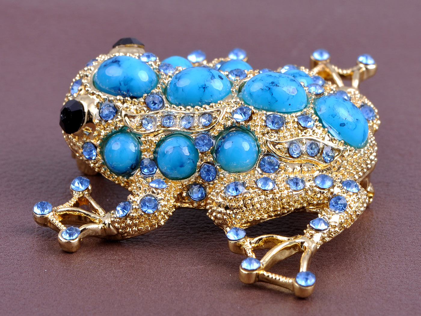 Sapphire & Bead Embedded Frog Toad Jewelry Pin Brooch