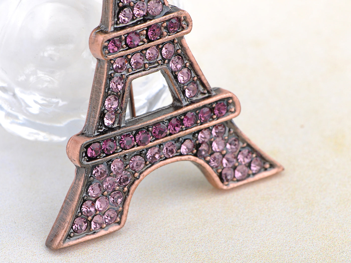 Copper Amethyst Purple Colored Paris Eiffel Tower Brooch Pin