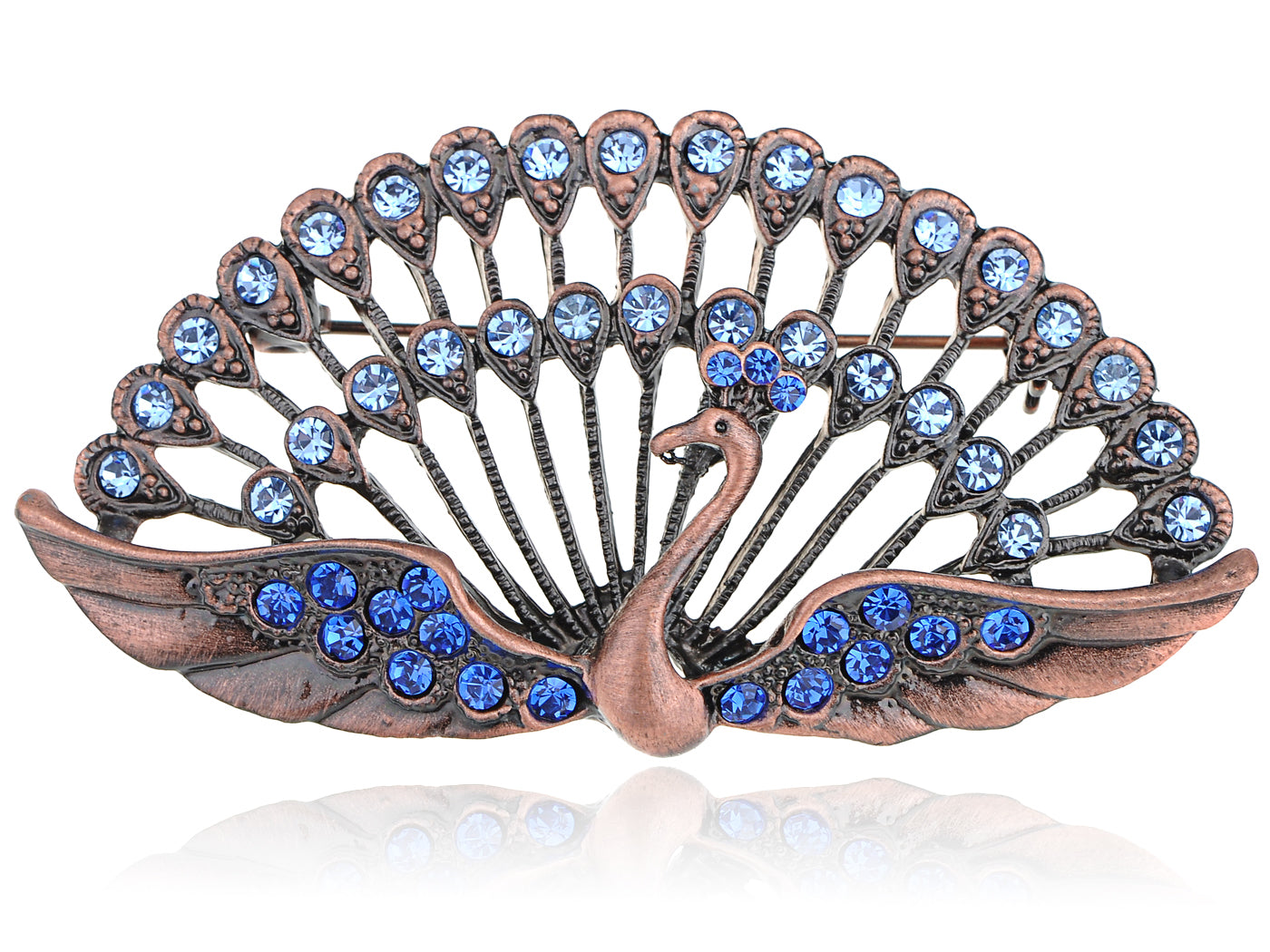 Bright Blue Jewel Beaded Peacock Pin Jewelry Brooch