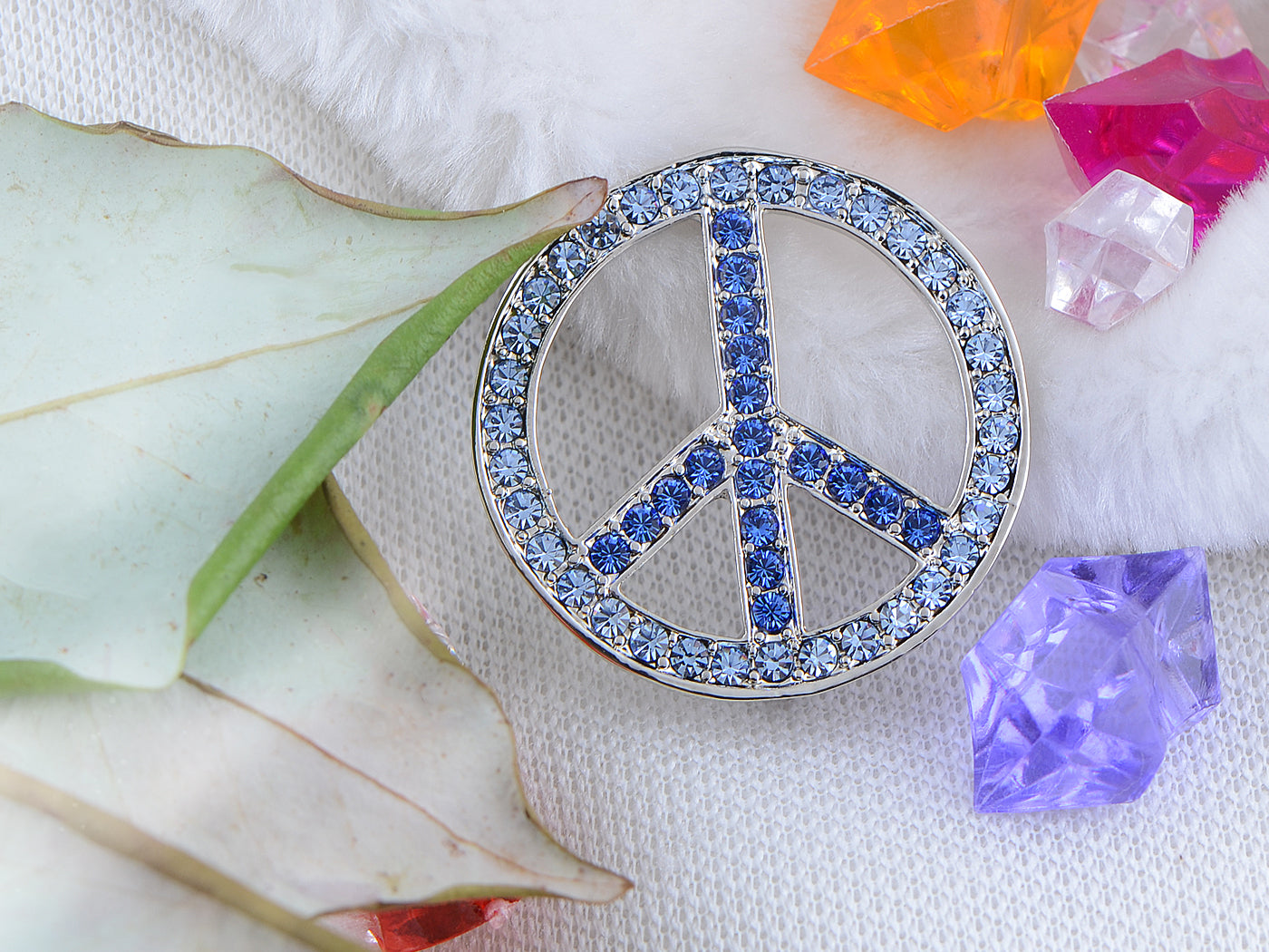 Vintage Shine Purple Pink Hippie Peace Sign Brooch Pin Pendent