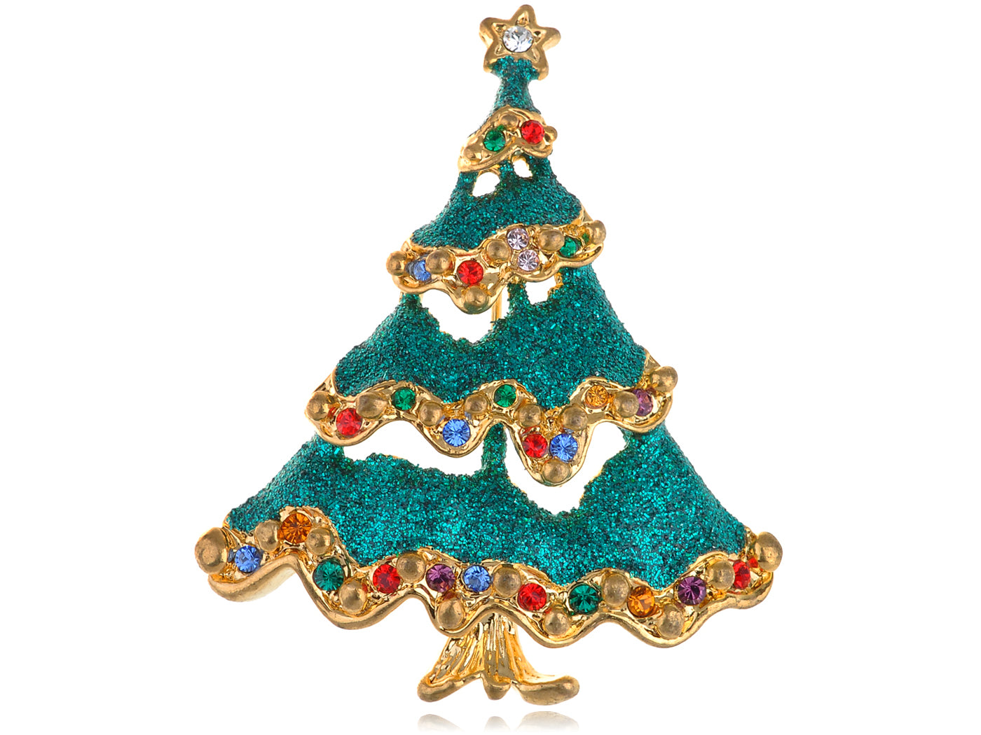 Multicolor Green Holiday Christmas Tree Star Brooch Pin