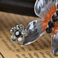 Jet Black Enamel Body Studded Outline Butterfly Brooch Pin
