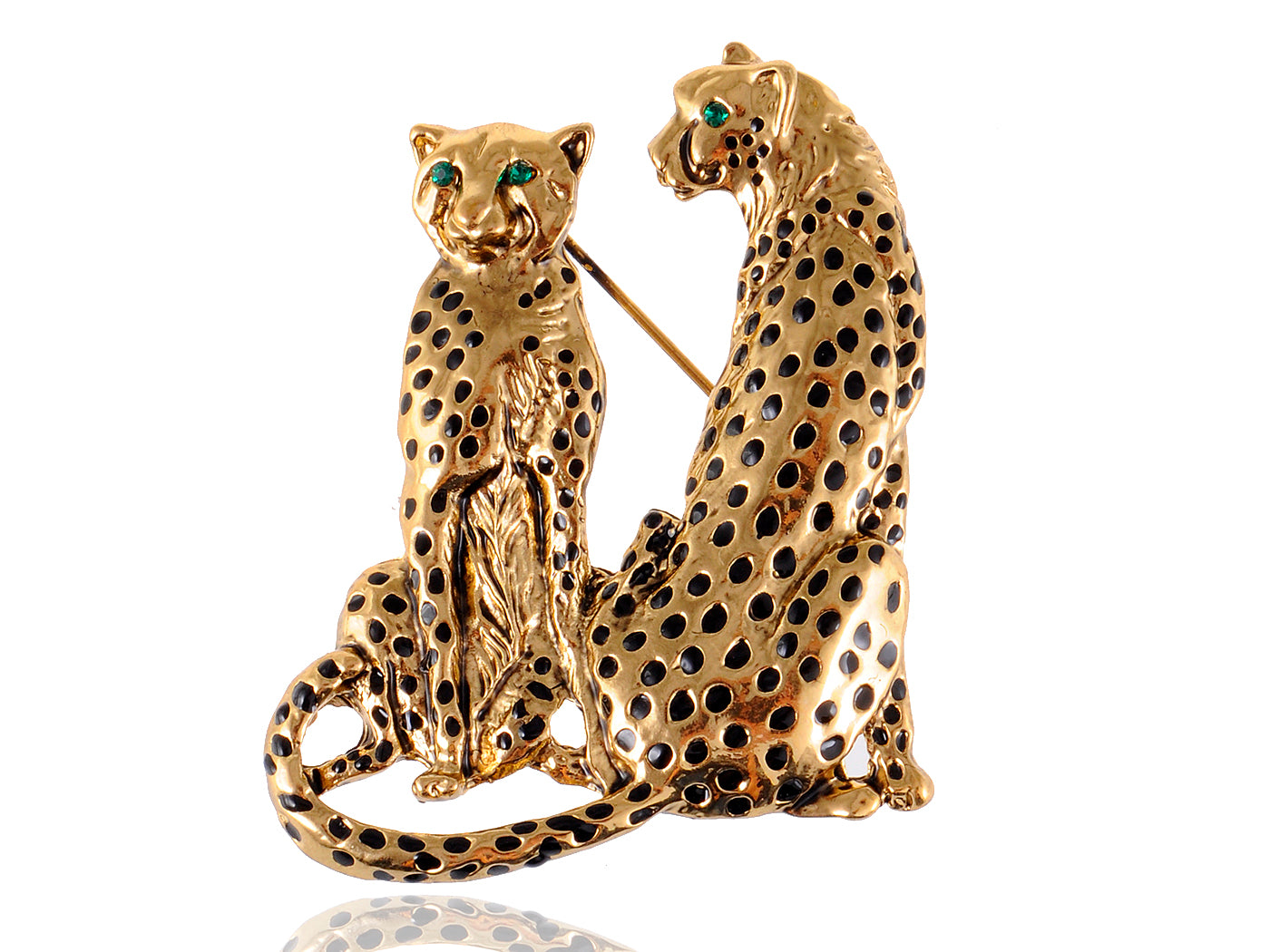 Tuquoise Blue Eyed Spotted Leopard Family Twin Lover Brooch Pin