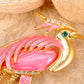 Lovely Pink Plumed Rose Standing Happy Crane Brooch Pin