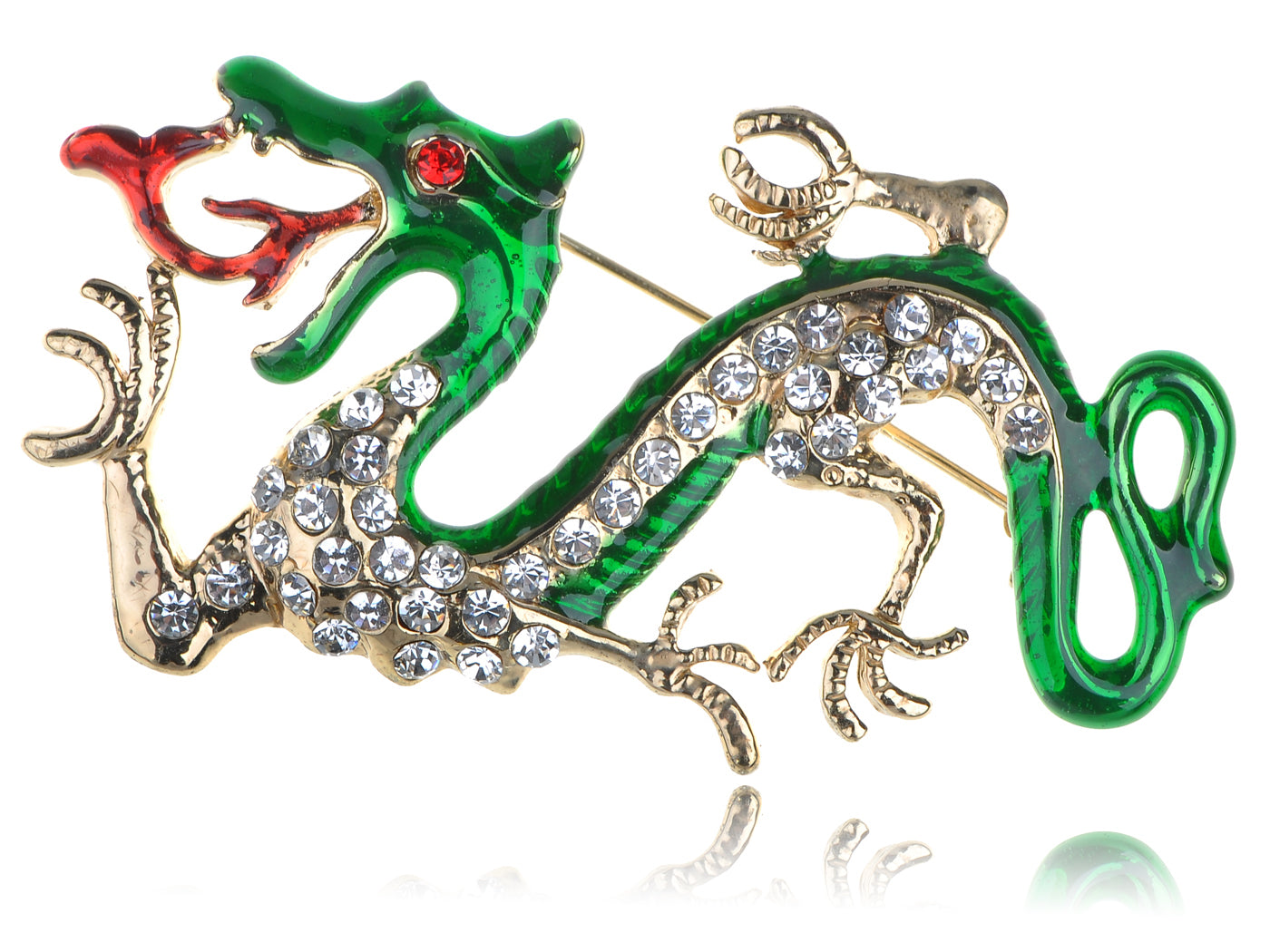 Green Fire Zodiac Dragon Brooch Pin