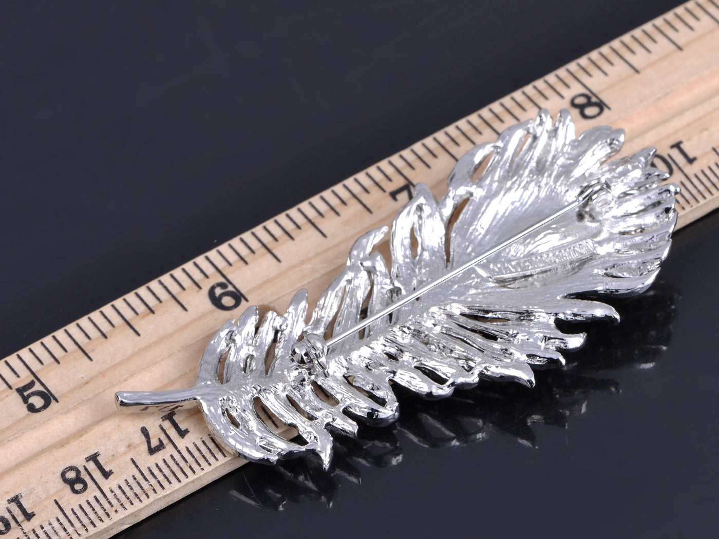 Silver Peacock Bird Feather Green Art Deco Pin Brooch