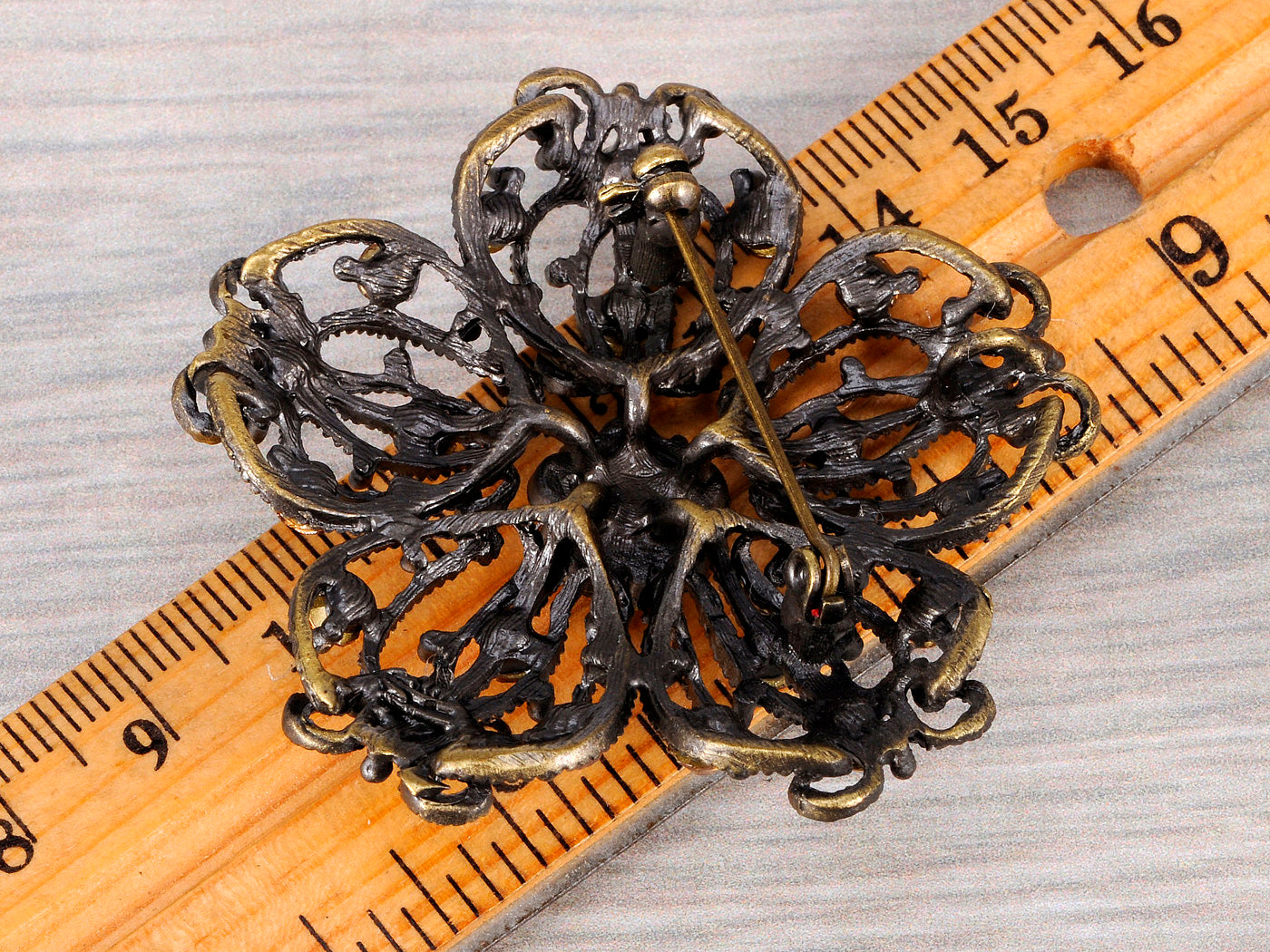 Bridal Wedding Craft Dressy Brass Flower Floral Multi Brooch Pin