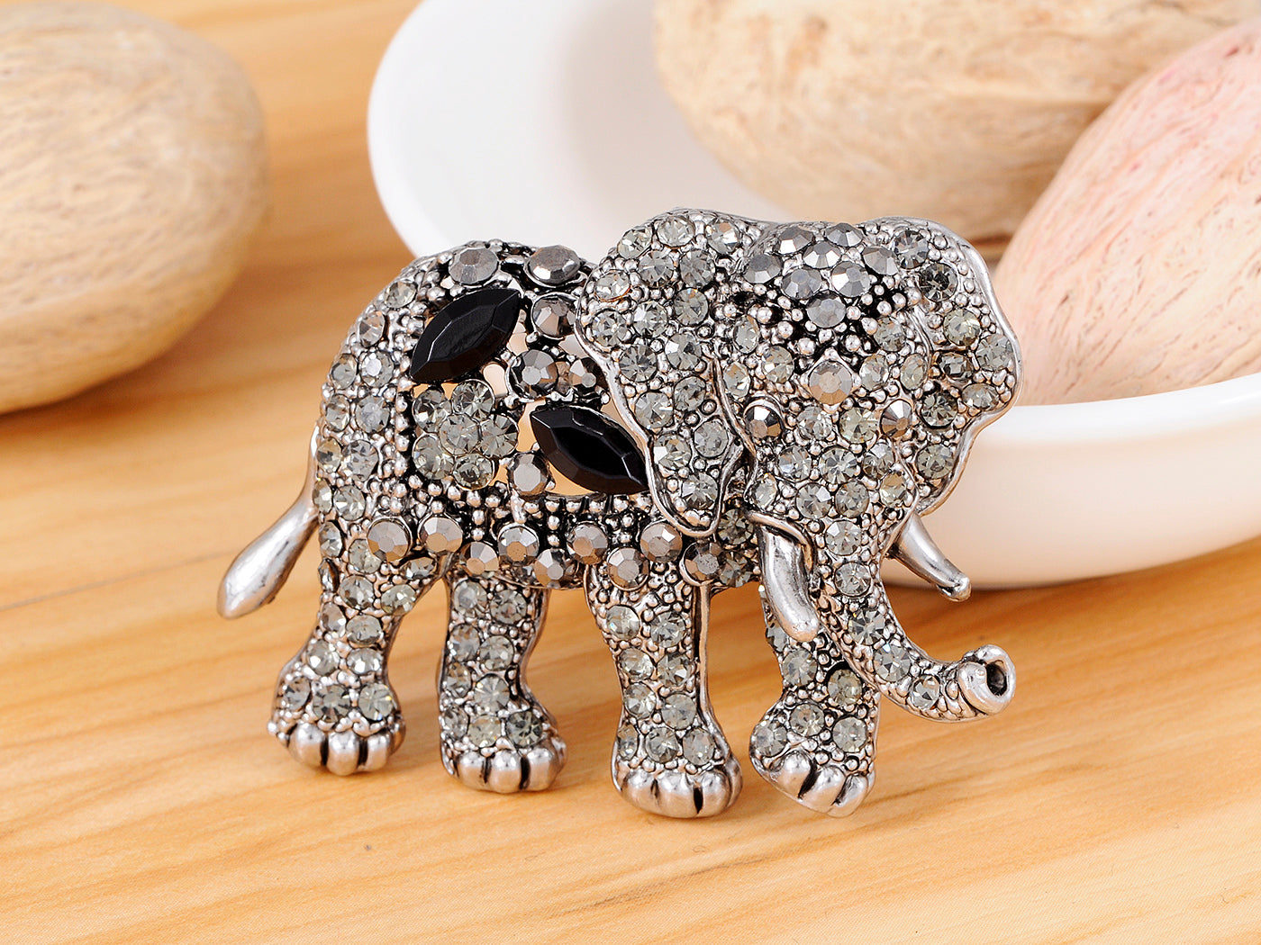 Indian African King Elephant Animal Kingdom Silver Brooch Pin