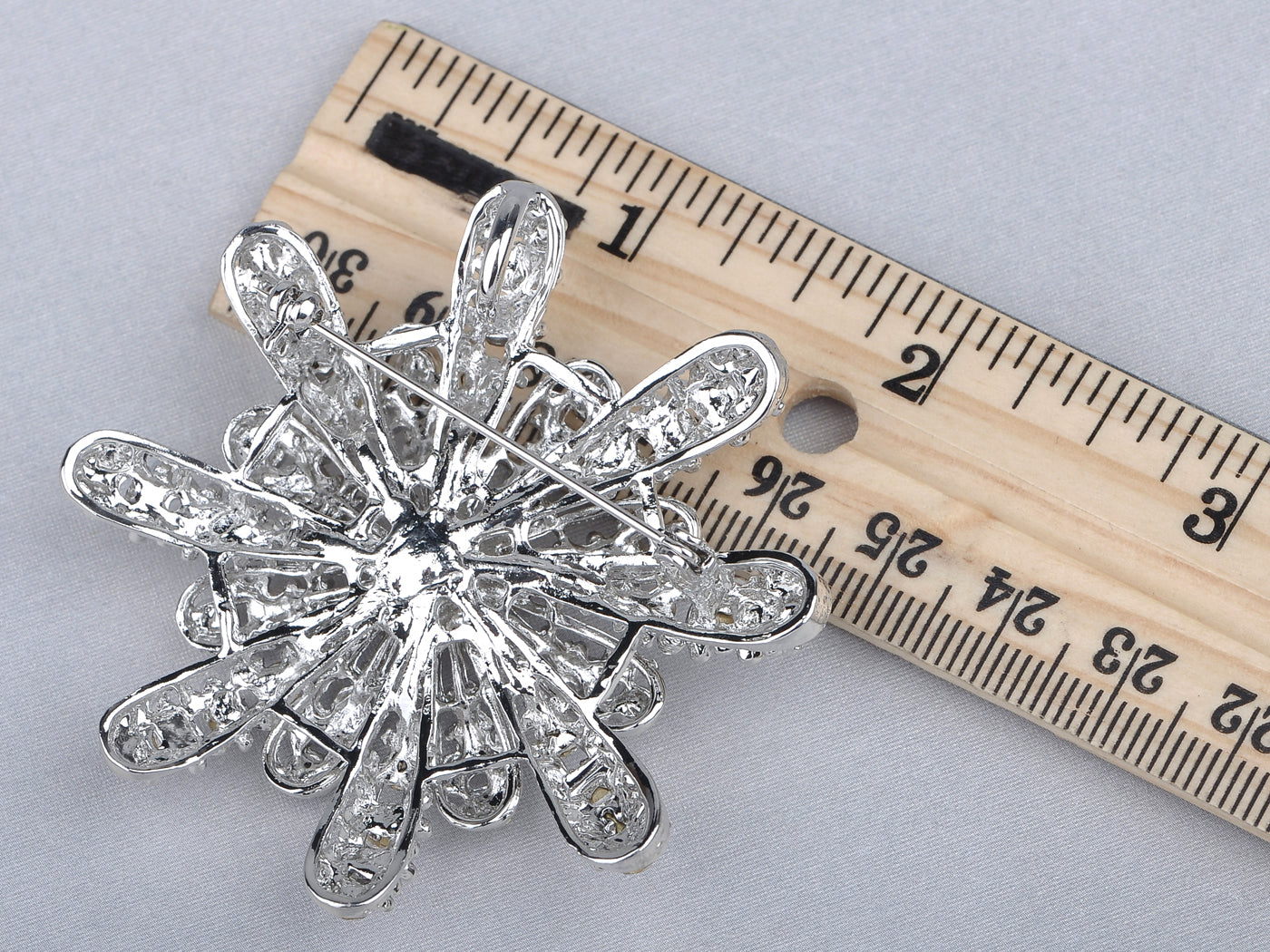 Gerber Daisy Snowflake Holiday Festive White Diamond Like Flower Brooch Pin