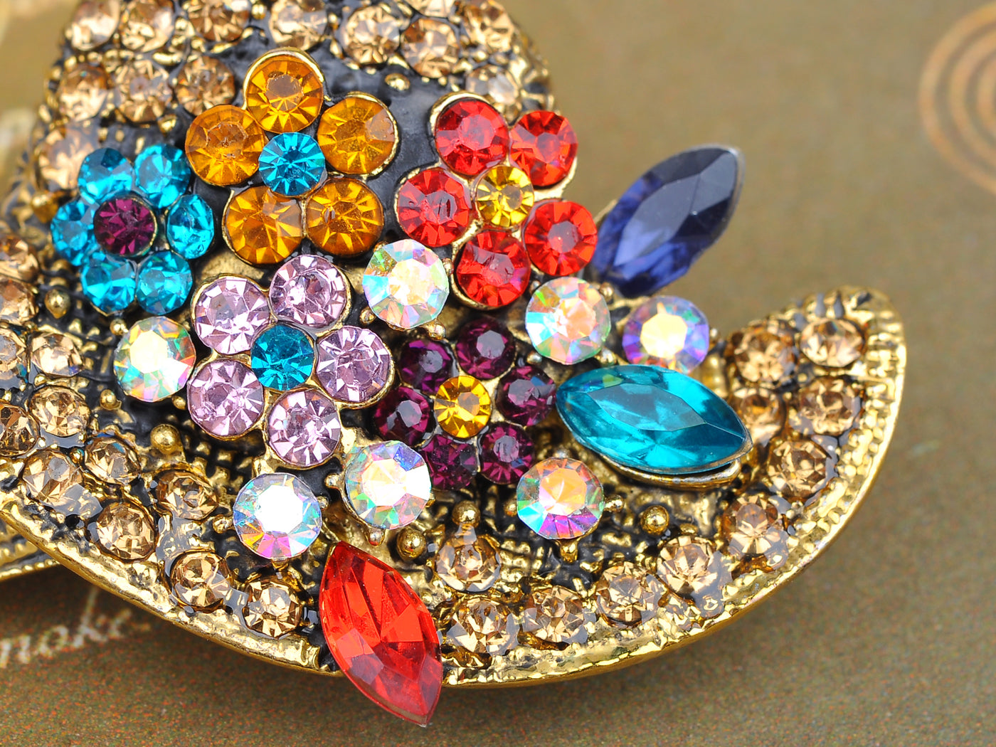 Multi Colorful Floral Floppy Sun Hat Brooch Pin