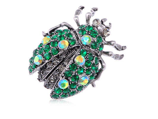 Antique Emerald Colored Ladybug Beetle Insect Brooch Pin