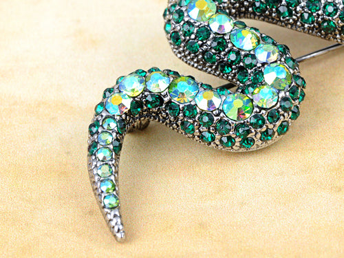 Emerald Green Python Serpent Snake Pin Brooch