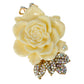 Antique Cream Vintage Rose Flower Leaf Bow Pendant Necklace