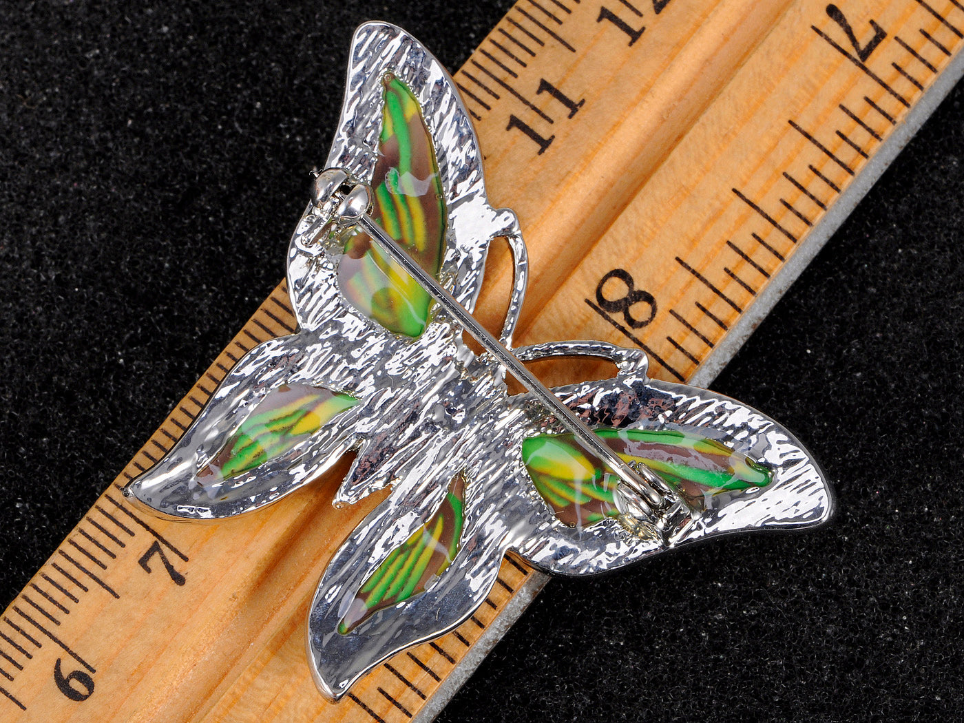 Green Brown Boho Butterfly Brooch Pin