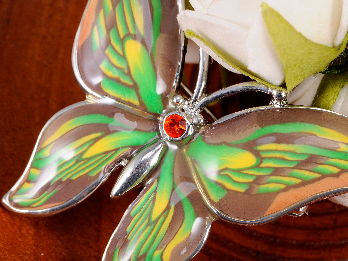 Green Brown Boho Butterfly Brooch Pin