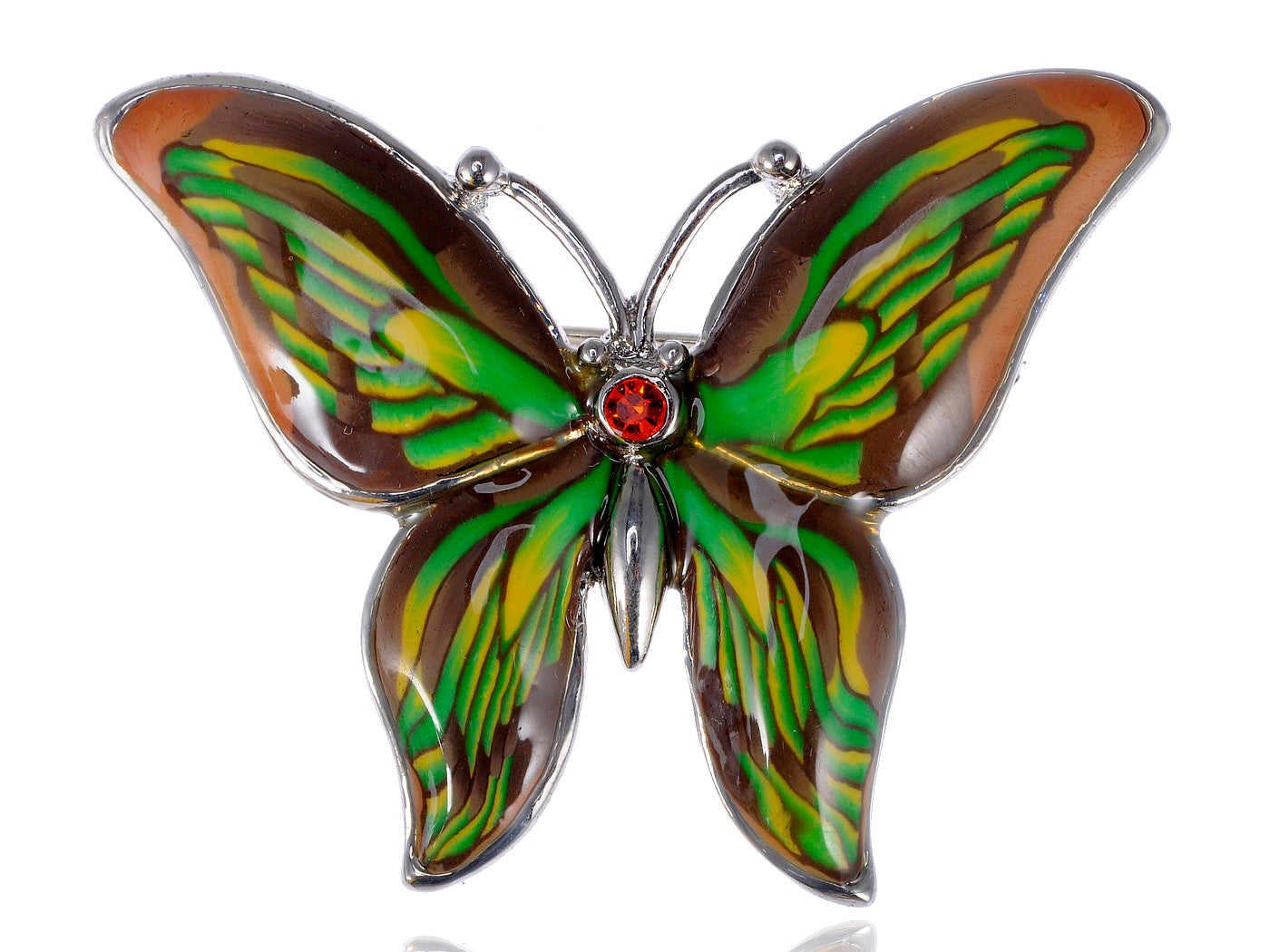 Green Brown Boho Butterfly Brooch Pin