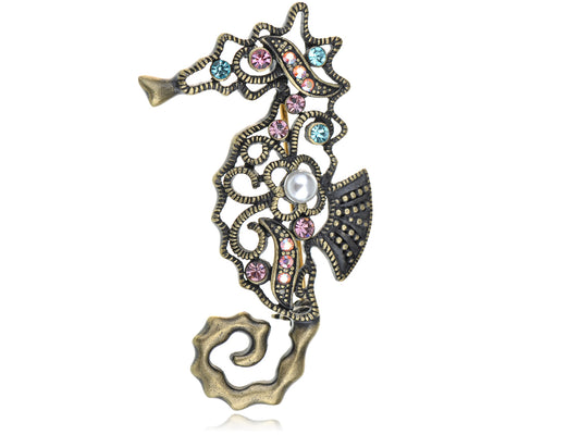 Abstract Art Antique Design Colorful Seahorse Pin Brooch