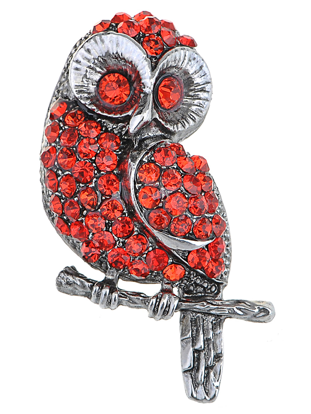 Antique Red Colored Big Eyed Owl Bird Brooch Pin