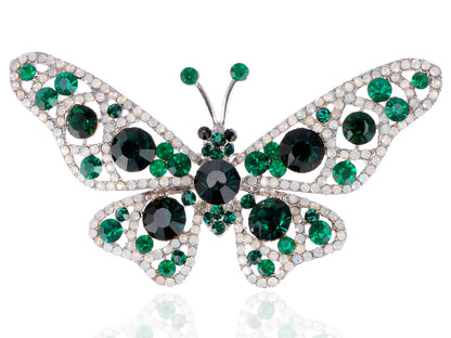 Nickel Emerald Green Colored Butterfly Insect Brooch Pin