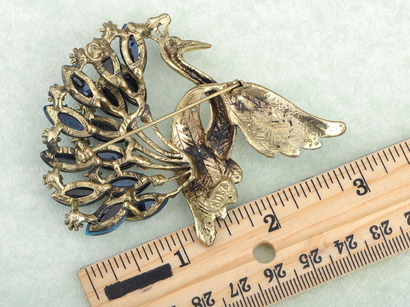 Antique Turquoise Blue Gem Peacock Bird Brooch Pin